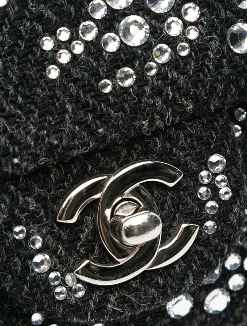 Chanel Timeless Strass Embellished Medium Tweed Black Closing System | Sell your designer bag