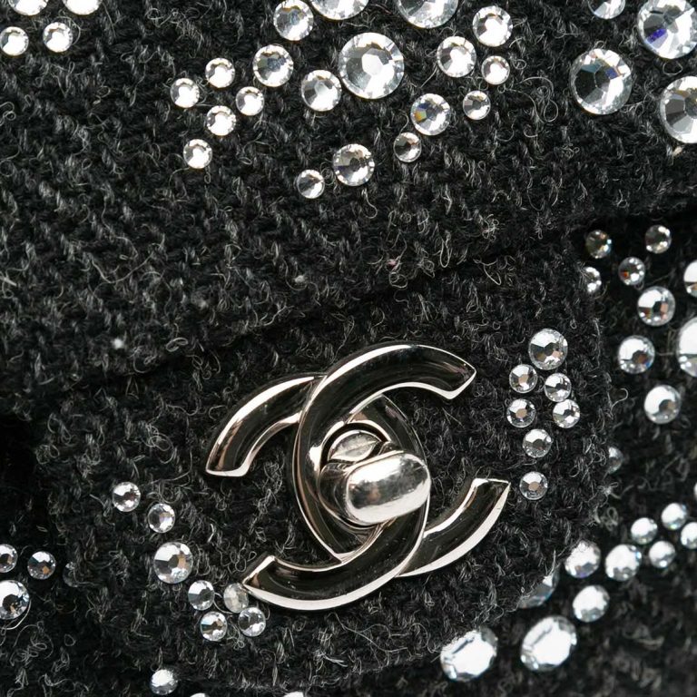 Chanel Timeless Strass Embellished Medium Tweed Black Front | Sell your designer bag