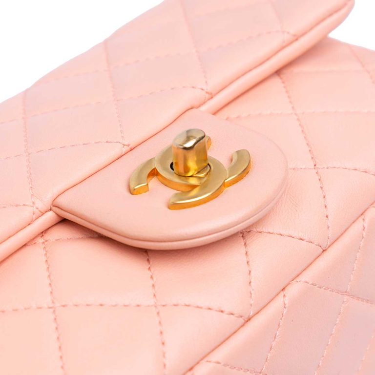 Chanel Timeless Pearl Crush Mini Rectangular Lamb Pink Front | Sell your designer bag