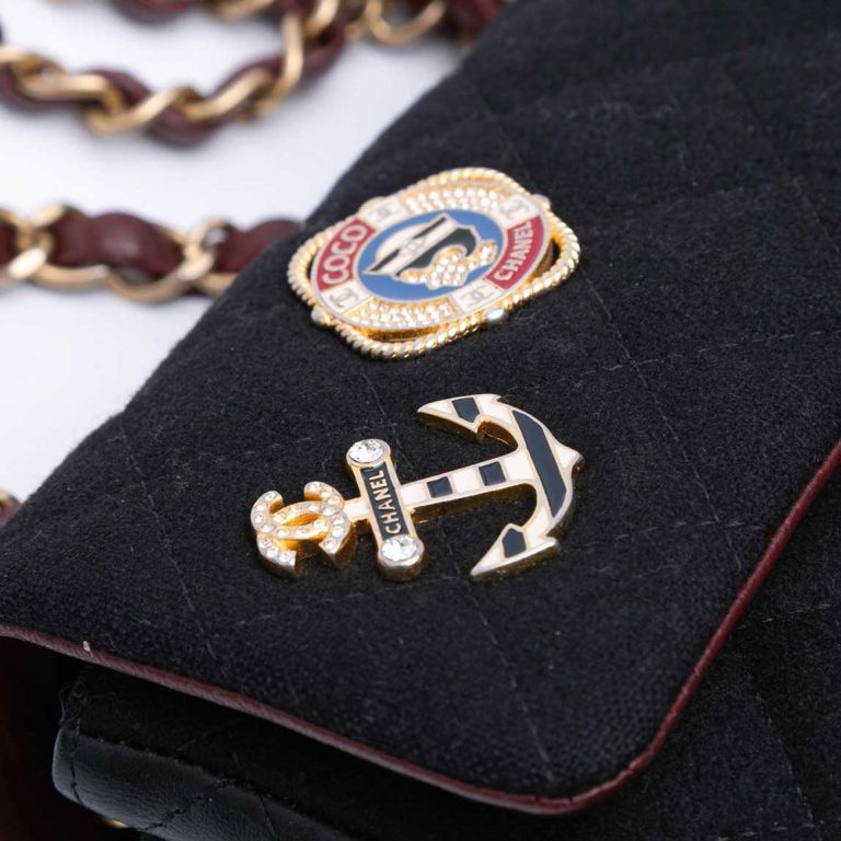 Chanel Timeless Paris-Hamburg Mini Rectangular Lamb / Jersey Blue / Red Signs of wear | Sell your designer bag