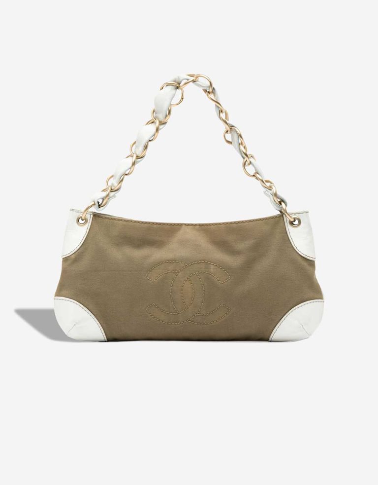 Chanel Olsen CC Shoulder Bag Canvas / Lamb Brown / White Front | Sell your designer bag