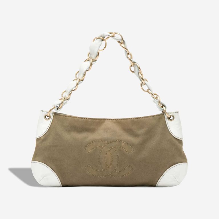 Chanel Olsen CC Shoulder Bag Canvas / Lamb Brown / White Front | Sell your designer bag