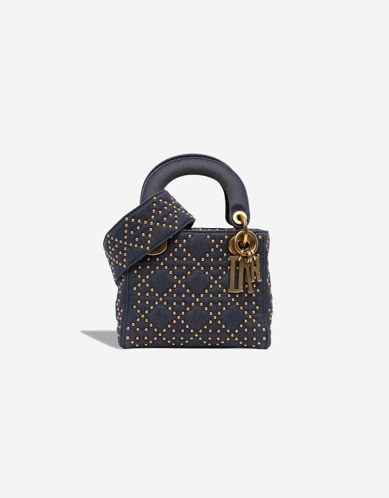 Dior Lady Mini Denim / Studs Dark Blue Front | Sell your designer bag