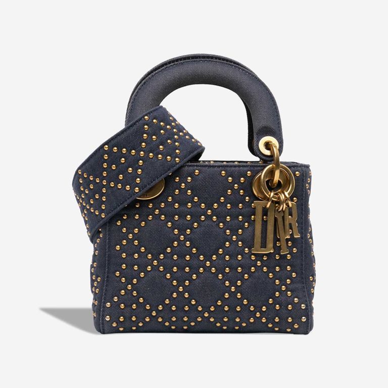 Dior Lady Mini Denim / Studs Dark Blue Front | Sell your designer bag