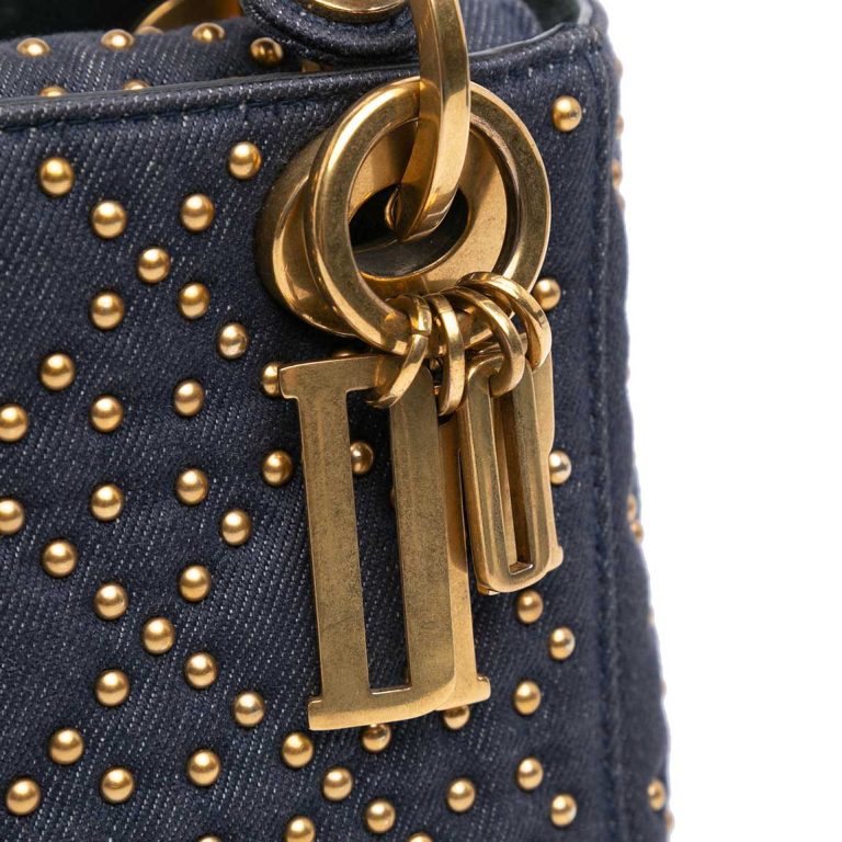 Dior Lady Mini Denim / Studs Dark Blue Front | Sell your designer bag