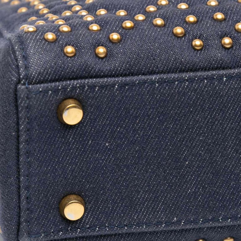 Dior Lady Mini Denim / Studs Dark Blue Signs of wear | Sell your designer bag