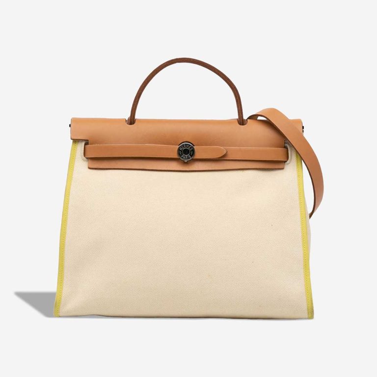 Hermès Herbag 31 Toile / Vache Hunter Lime / Sable Naturel / Vanille Front | Sell your designer bag
