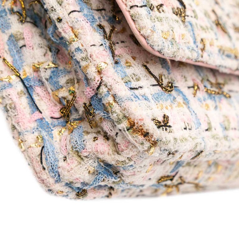 Chanel Wallet On Chain Tweed Light Pink / Blue / Gold Signs of wear | Sell your designer bag