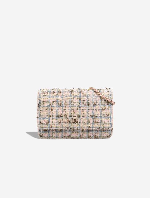 Chanel Wallet On Chain Tweed Light Pink / Blue / Gold Front | Sell your designer bag