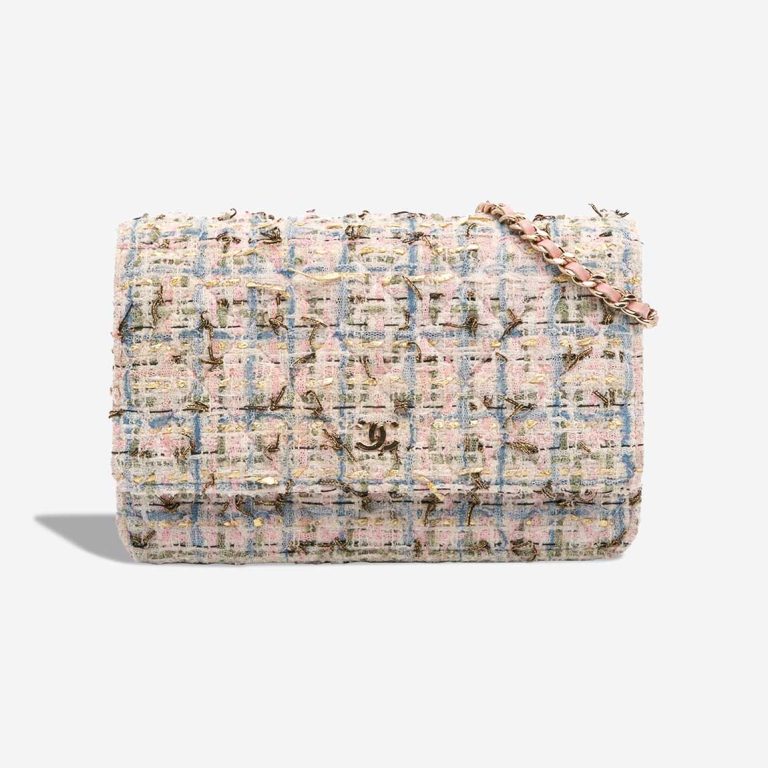 Chanel Wallet On Chain Tweed Light Pink / Blue / Gold Front | Sell your designer bag