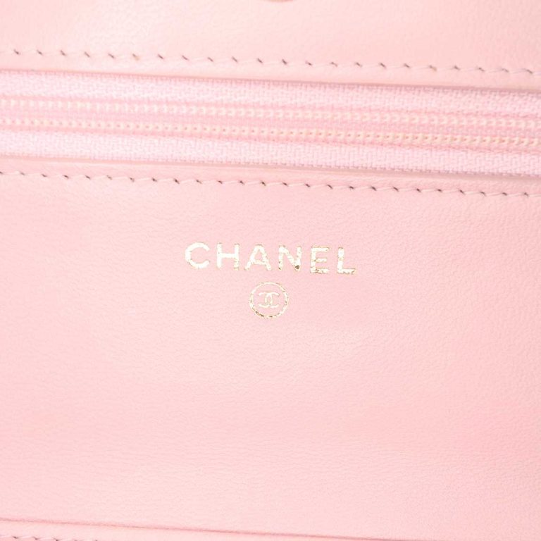 Chanel Wallet On Chain Tweed Light Pink / Blue / Gold Logo | Sell your designer bag