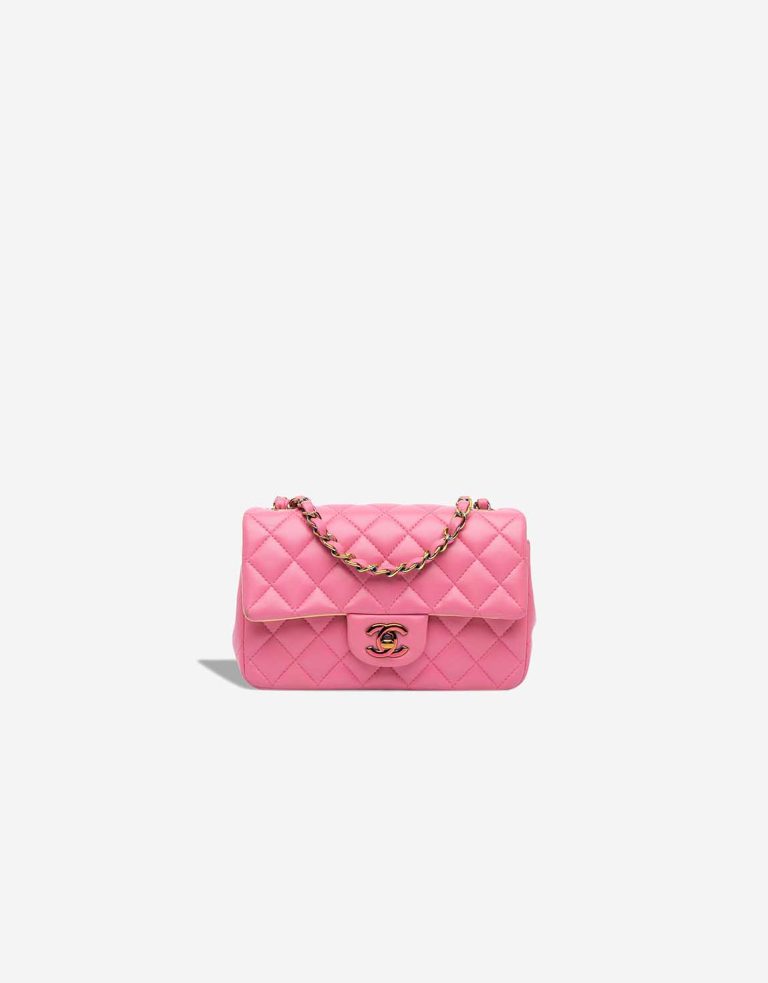 Chanel Timeless Single Flap Mini Rectangular Lamb Pink / Yellow Front | Sell your designer bag