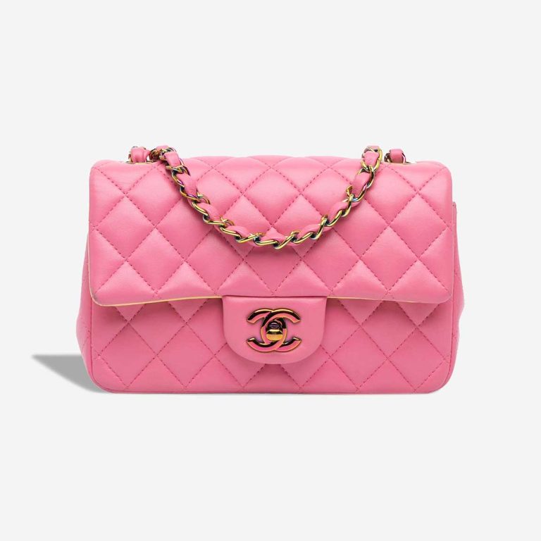 Chanel Timeless Single Flap Mini Rectangular Lamb Pink / Yellow Front | Sell your designer bag