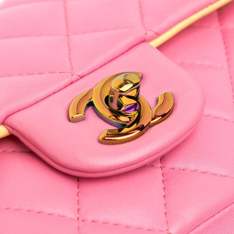 Chanel Timeless Single Flap Mini Rectangular Lamb Pink / Yellow Closing System | Sell your designer bag