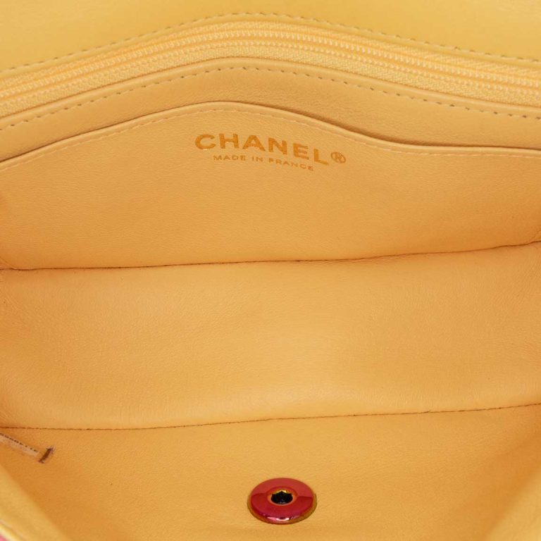Chanel Timeless Single Flap Mini Rectangular Lamb Pink / Yellow Inside | Sell your designer bag