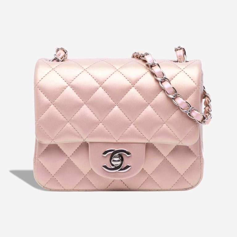 Chanel Timeless Mini Square Lamb Light Pink / Iridescent Front | Sell your designer bag
