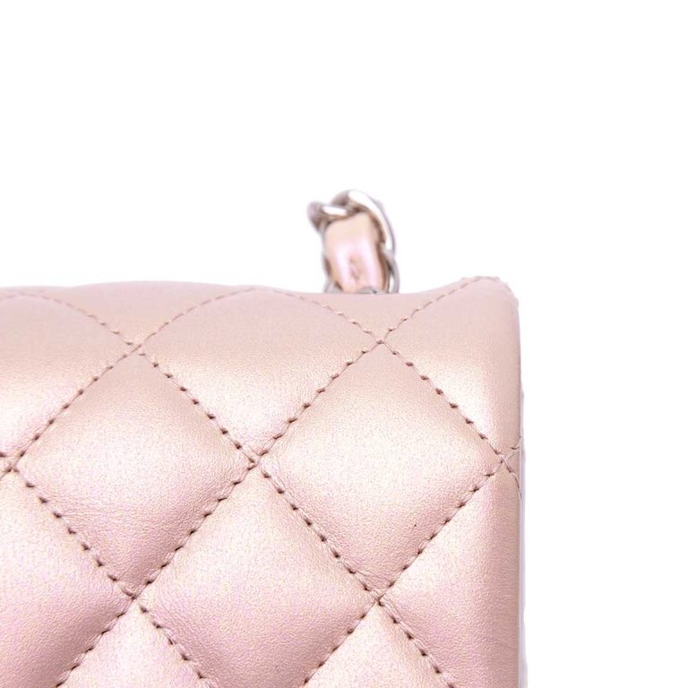 Chanel Timeless Mini Square Lamb Light Pink / Iridescent Signs of wear | Sell your designer bag