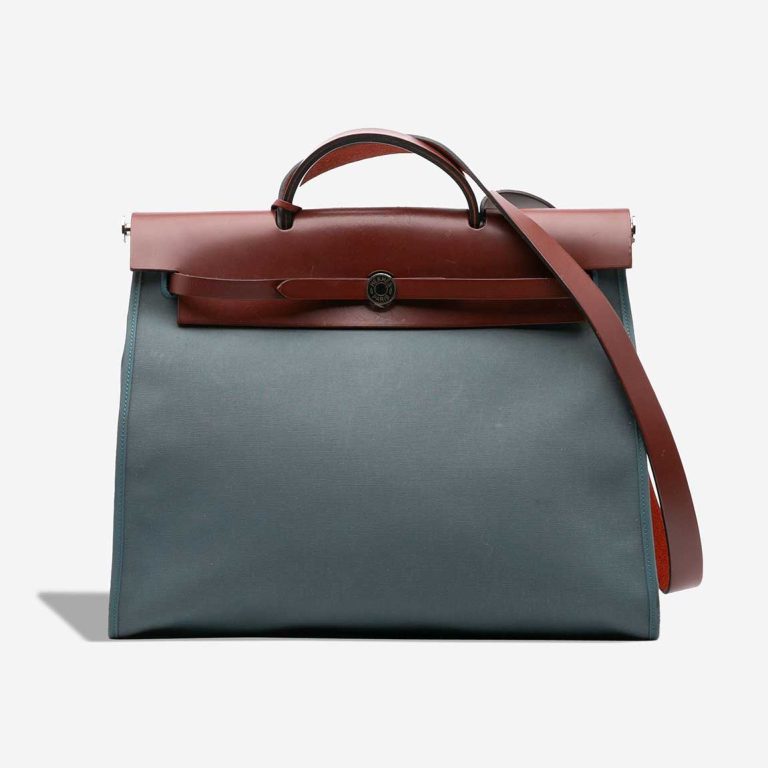 Hermès Herbag 39 Toile / Vache Hunter Rouge H / Gris Fumé  Front | Sell your designer bag