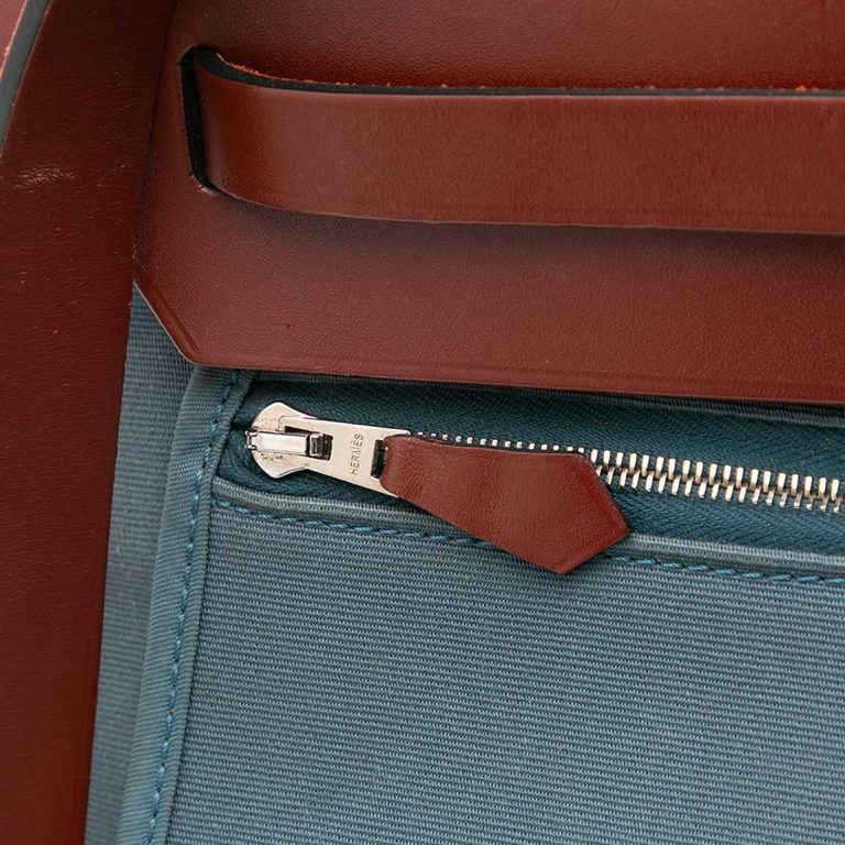 Hermès Herbag 39 Toile / Vache Hunter Rouge H / Gris Fumé  Signs of wear | Sell your designer bag