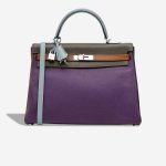 Hermès Kelly Harlequin 35 Togo Ultraviolet / Bleu Lin / Étain / Étoupe / Gold / Bleu Obscur Front | Sell your designer bag