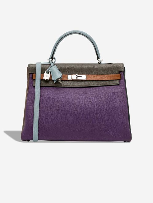 Hermès Kelly Harlequin 35 Togo Ultraviolet / Bleu Lin / Étain / Étoupe / Gold / Bleu Obscur Front | Sell your designer bag