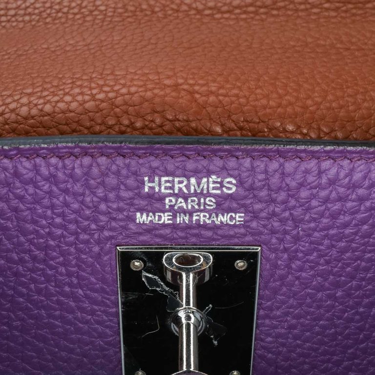 Hermès Kelly Harlequin 35 Togo Ultraviolet / Bleu Lin / Étain / Étoupe / Gold / Bleu Obscur Logo | Sell your designer bag