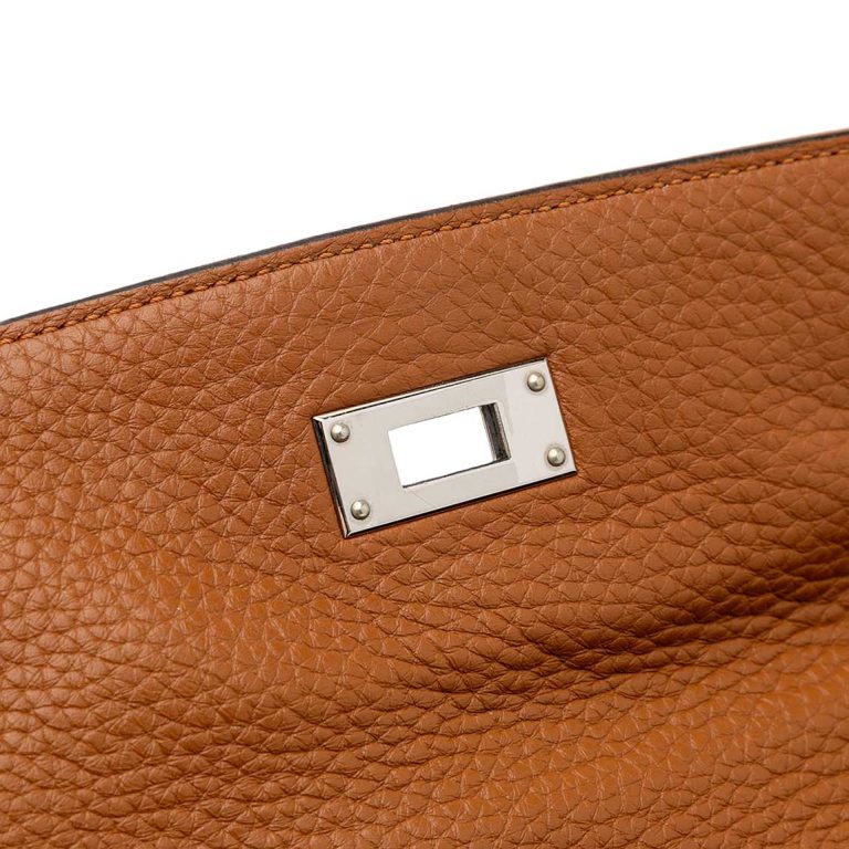 Hermès Kelly Harlequin 35 Togo Ultraviolet / Bleu Lin / Étain / Étoupe / Gold / Bleu Obscur Signs of wear | Sell your designer bag