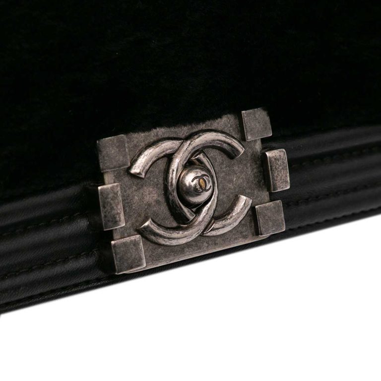 Chanel Boy East-West Lamb / Shearling Black Front | Sell your designer bag