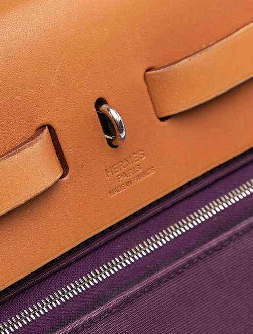 Hermès Herbag 31 Toile / Vache Hunter Raisin / Sable Naturel Closing System | Sell your designer bag