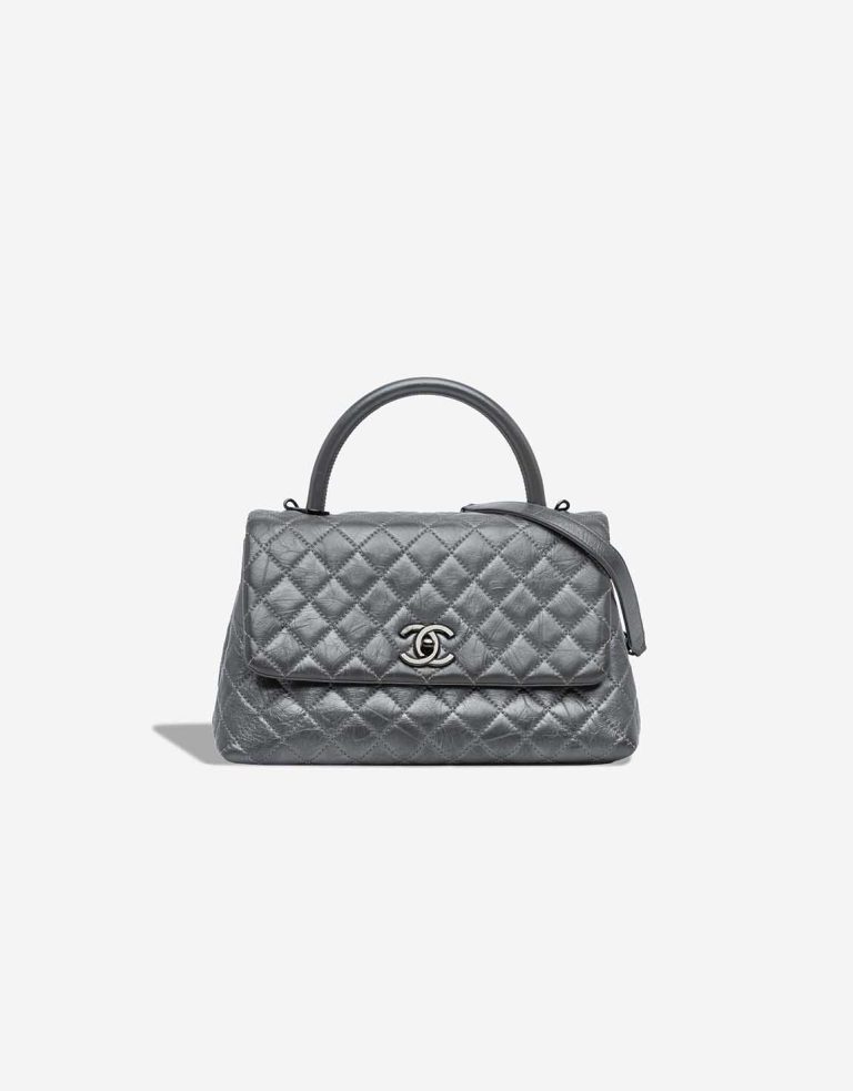 Chanel Timeless Coco Top Handle Medium Aged Calf Grey Front | Sell your designer bag