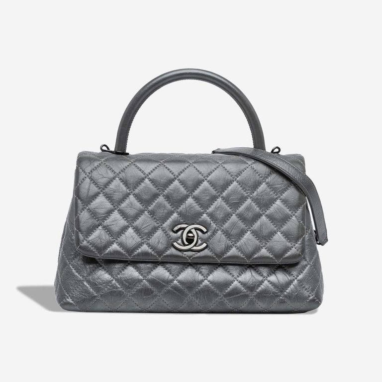 Chanel Timeless Coco Top Handle Medium Aged Calf Grey Front | Sell your designer bag