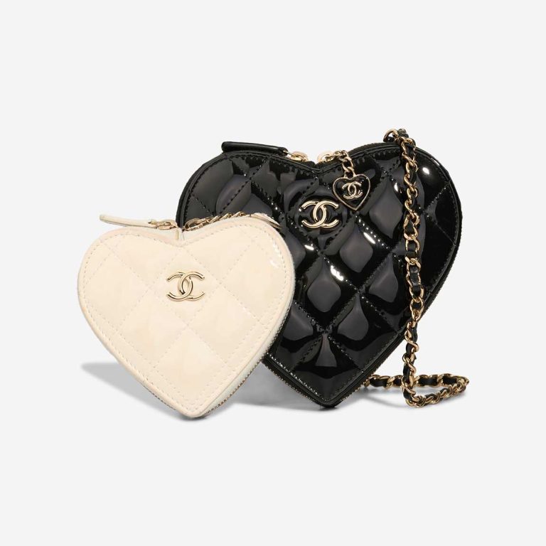 Chanel Timeless Heart Double Bag Small Patent Black / Beige Front | Sell your designer bag