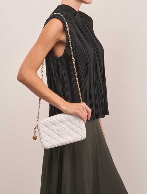 Chanel Camera Bag Caviar White on Model | Sell your designer bag