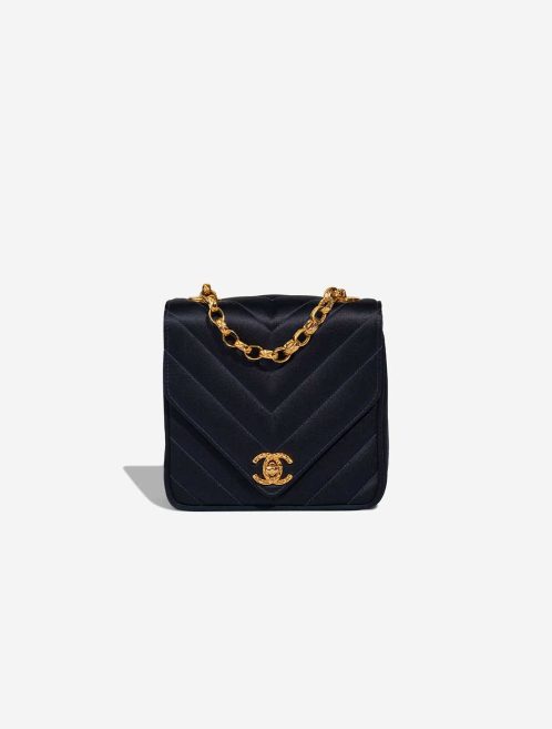 Chanel Timeless Chevron Mini Square Silk Dark Blue Front | Sell your designer bag