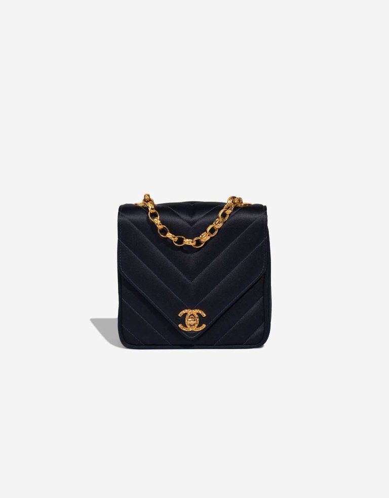 Chanel Timeless Chevron Mini Square Silk Dark Blue Front | Sell your designer bag