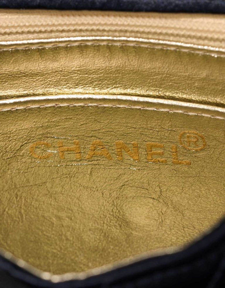 Chanel Timeless Chevron Mini Square Silk Dark Blue Logo | Sell your designer bag