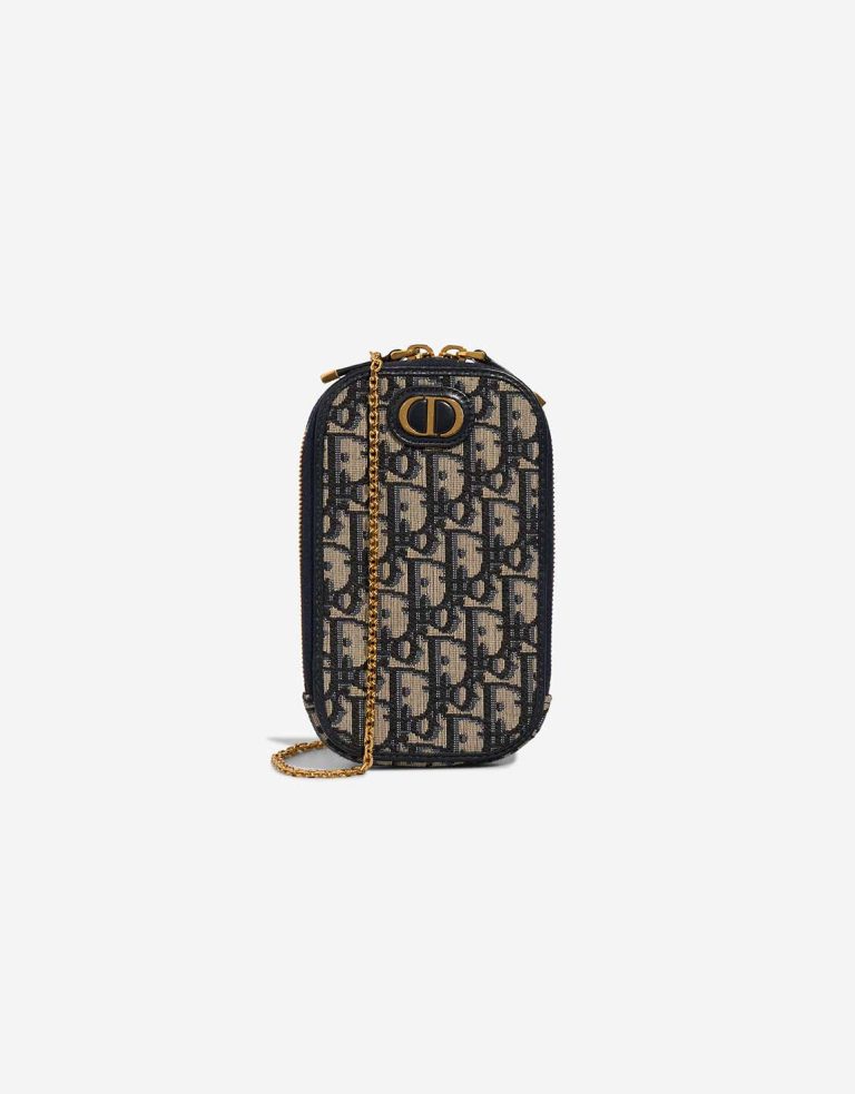Dior 30 Montaigne Call'in Phone Holder Oblique Jacquard Blue Front | Sell your designer bag