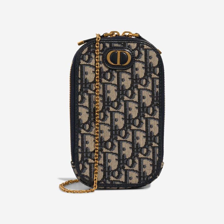 Dior 30 Montaigne Call'in Phone Holder Oblique Jacquard Blue Front | Sell your designer bag
