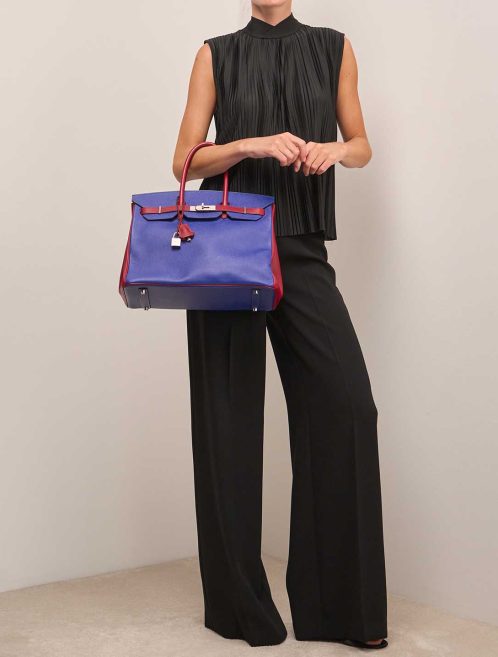 Hermès Birkin HSS 35 Epsom Bleu Électrique / Rouge H / Bordeaux on Model | Sell your designer bag