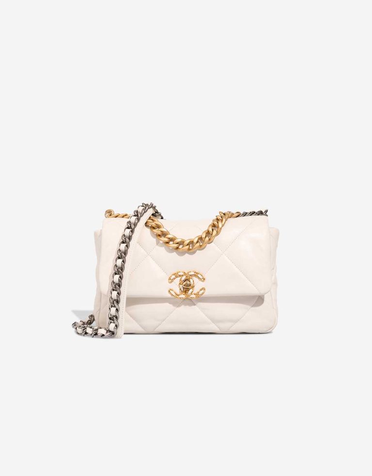 Chanel 19 Flap Bag Lamb White Front | Sell your designer bag