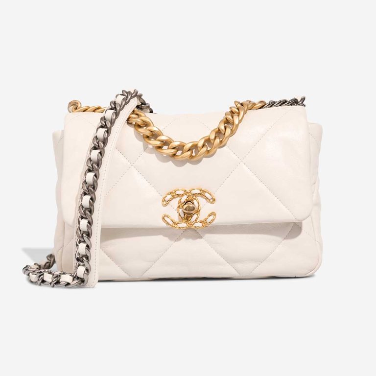 Chanel 19 Flap Bag Lamb White Front | Sell your designer bag