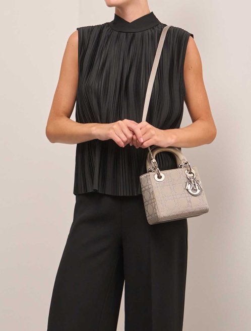 Dior Lady Small Silk Silver on Model | Sell your designer bag