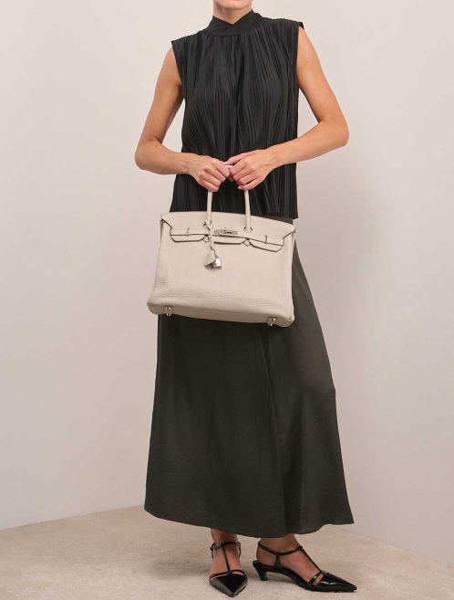Hermès Birkin 35 Clémence Gris Perle on Model | Sell your designer bag