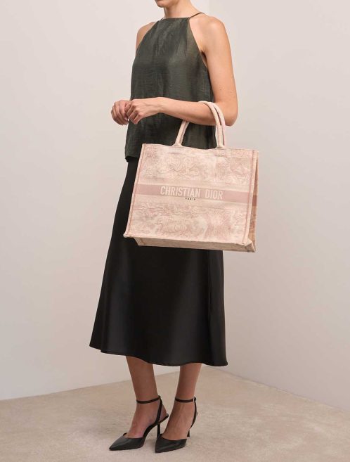Dior Book Tote Large Toile de Jouy Light Pink on Model | Sell your designer bag