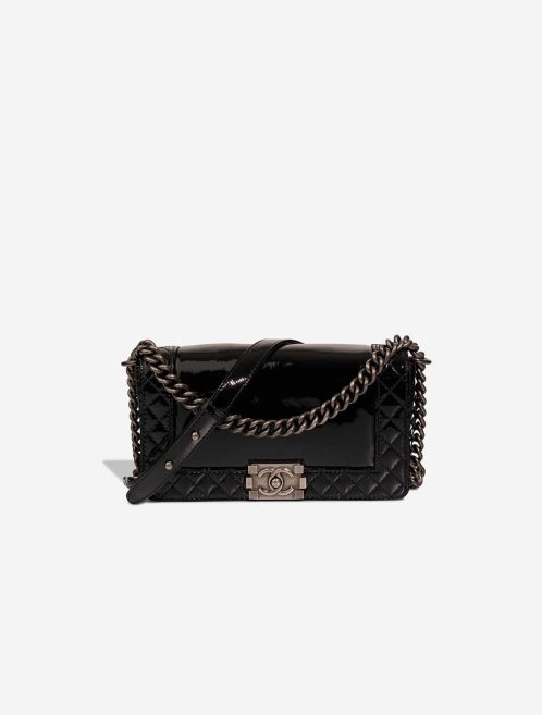 Chanel Boy Medium Patent Black Front | Sell your designer bag