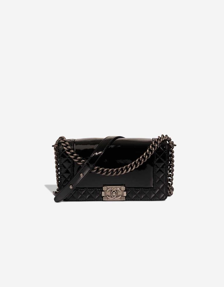 Chanel Boy Medium Patent Black Front | Sell your designer bag