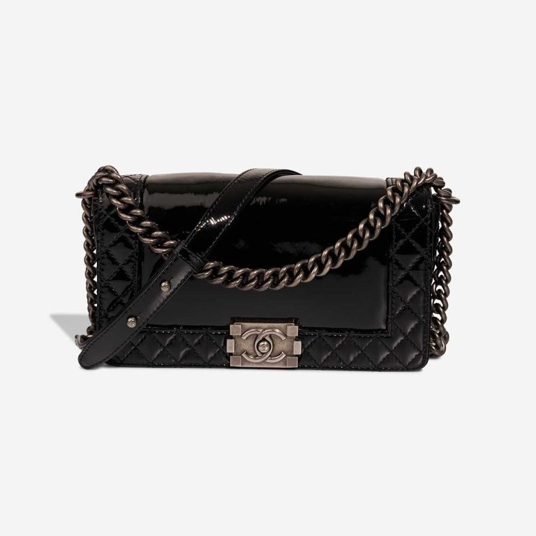 Chanel Boy Medium Patent Black Front | Sell your designer bag