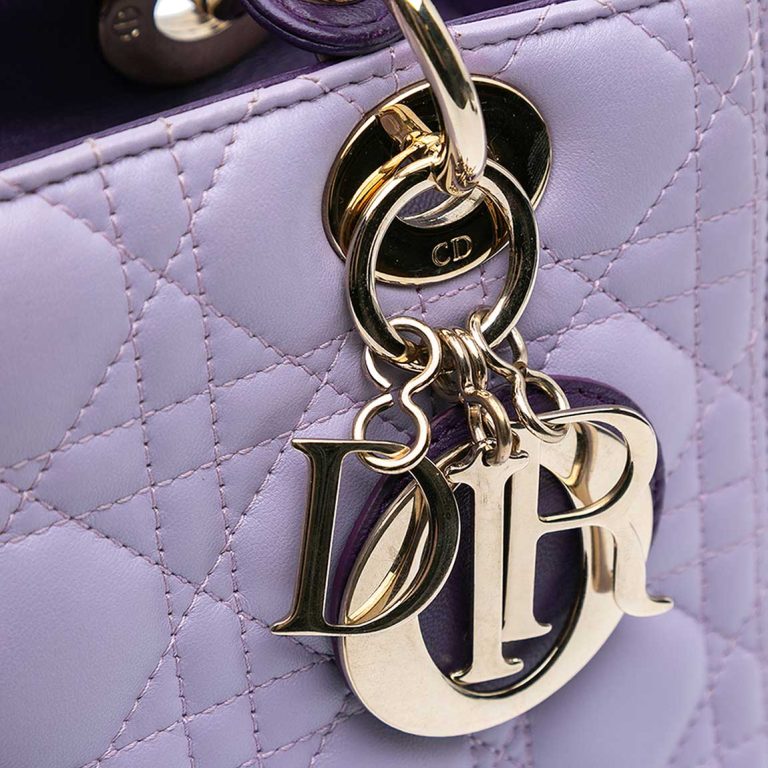 Dior Lady Medium Lamb Purple / Light Pink Front | Sell your designer bag
