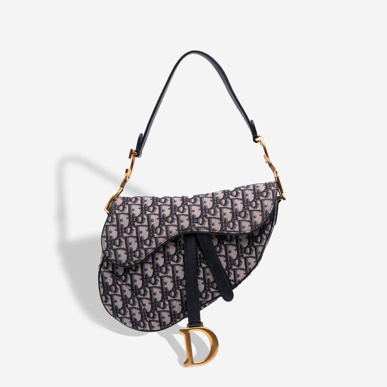 Dior Saddle Medium Oblique Jacquard Blue Front | Sell your designer bag