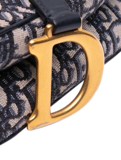 Dior Saddle Medium Oblique Jacquard Blue Closing System | Sell your designer bag